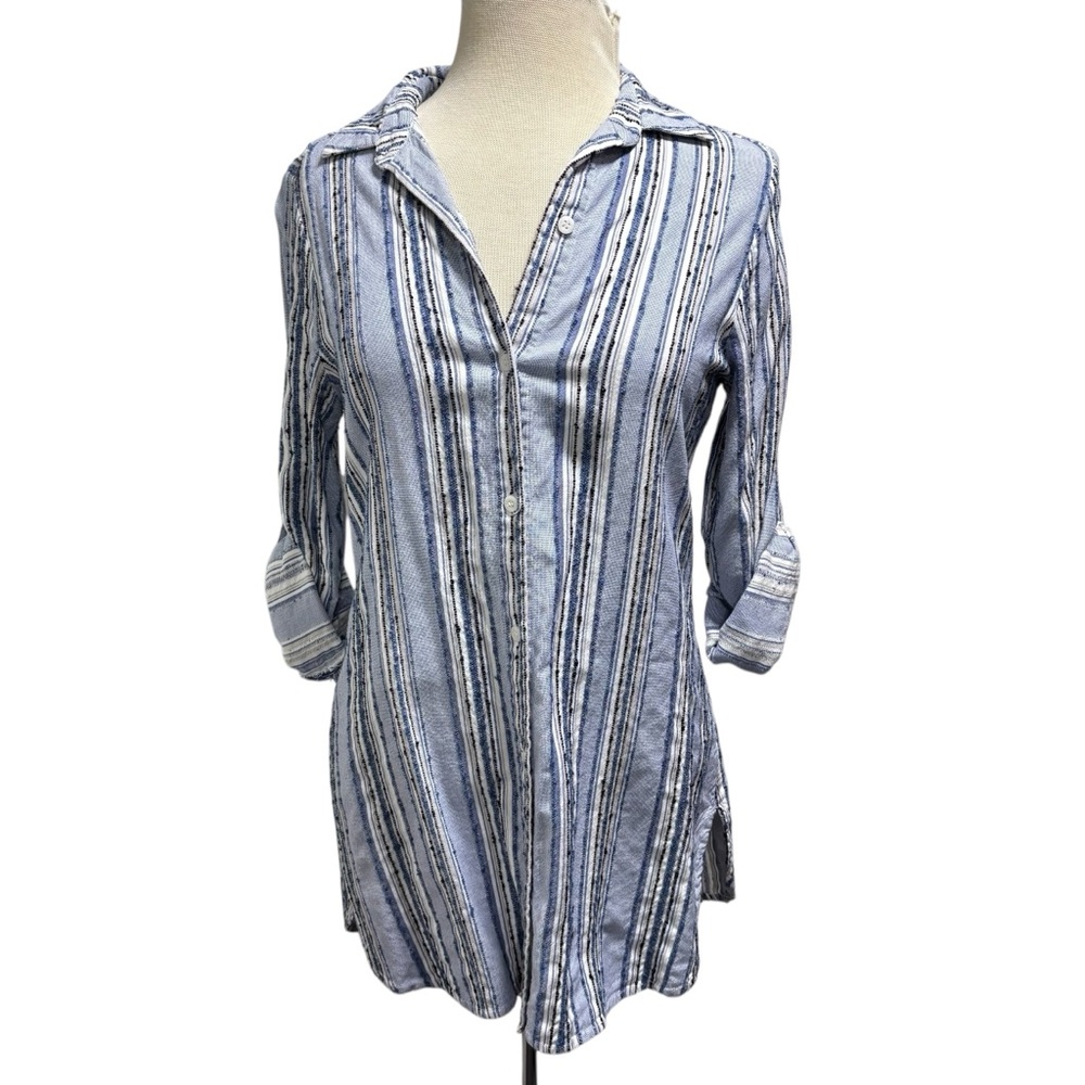 Tommy Bahama Blue‎ Striped Button Up Tunic Shirt Womens Small #578